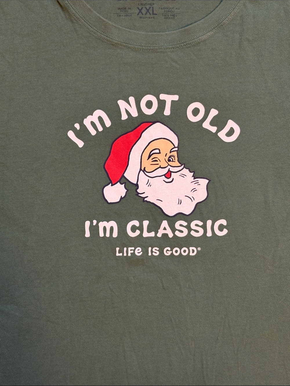 Life is Good Graphic Tee Shirt Santa Classic Long Sleeve Green Women’s XXL